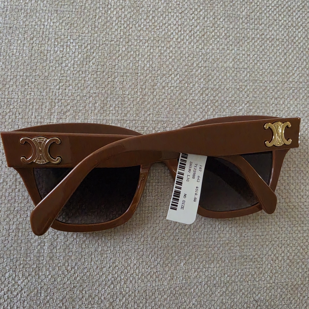 Celine Brown Square Sunglasses with Gold C Logo - Picture 2 of 4
